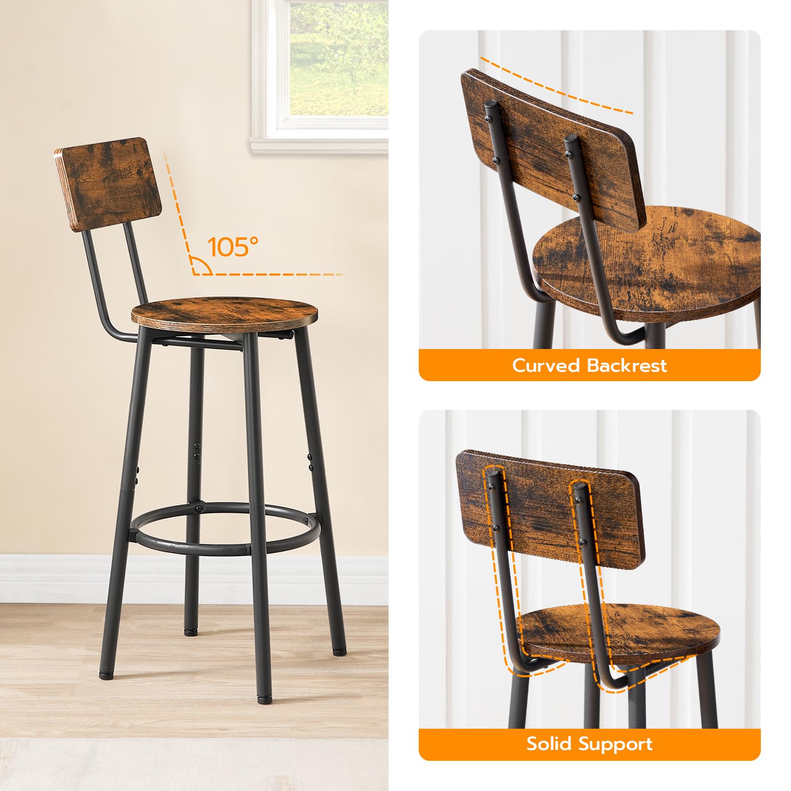HOOBRO bar stool with four adjustable feet protects floors.