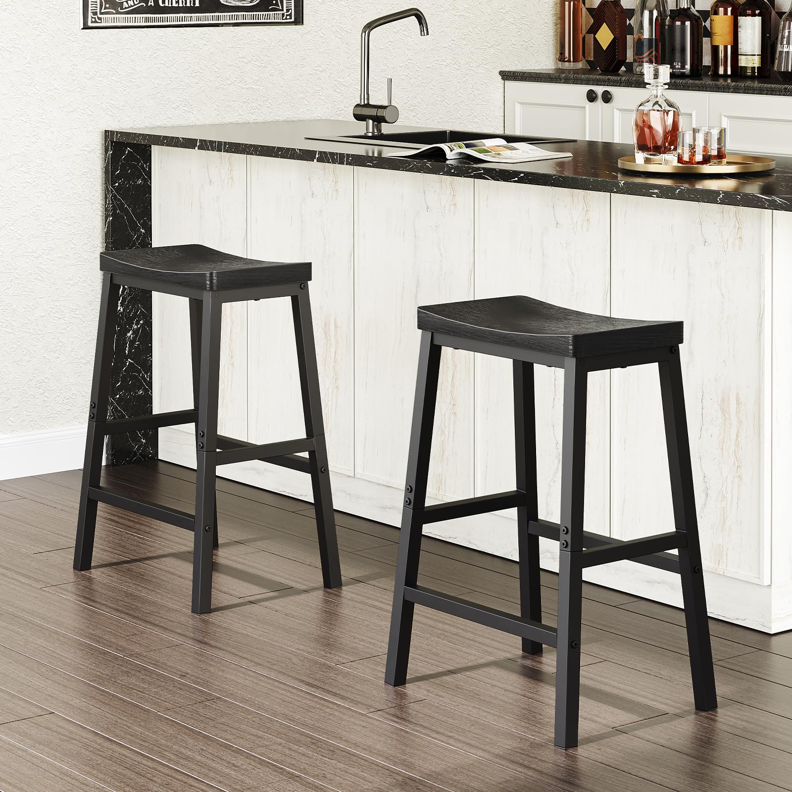 HOOBRO bar stool easy assembly with labeled parts and tool.