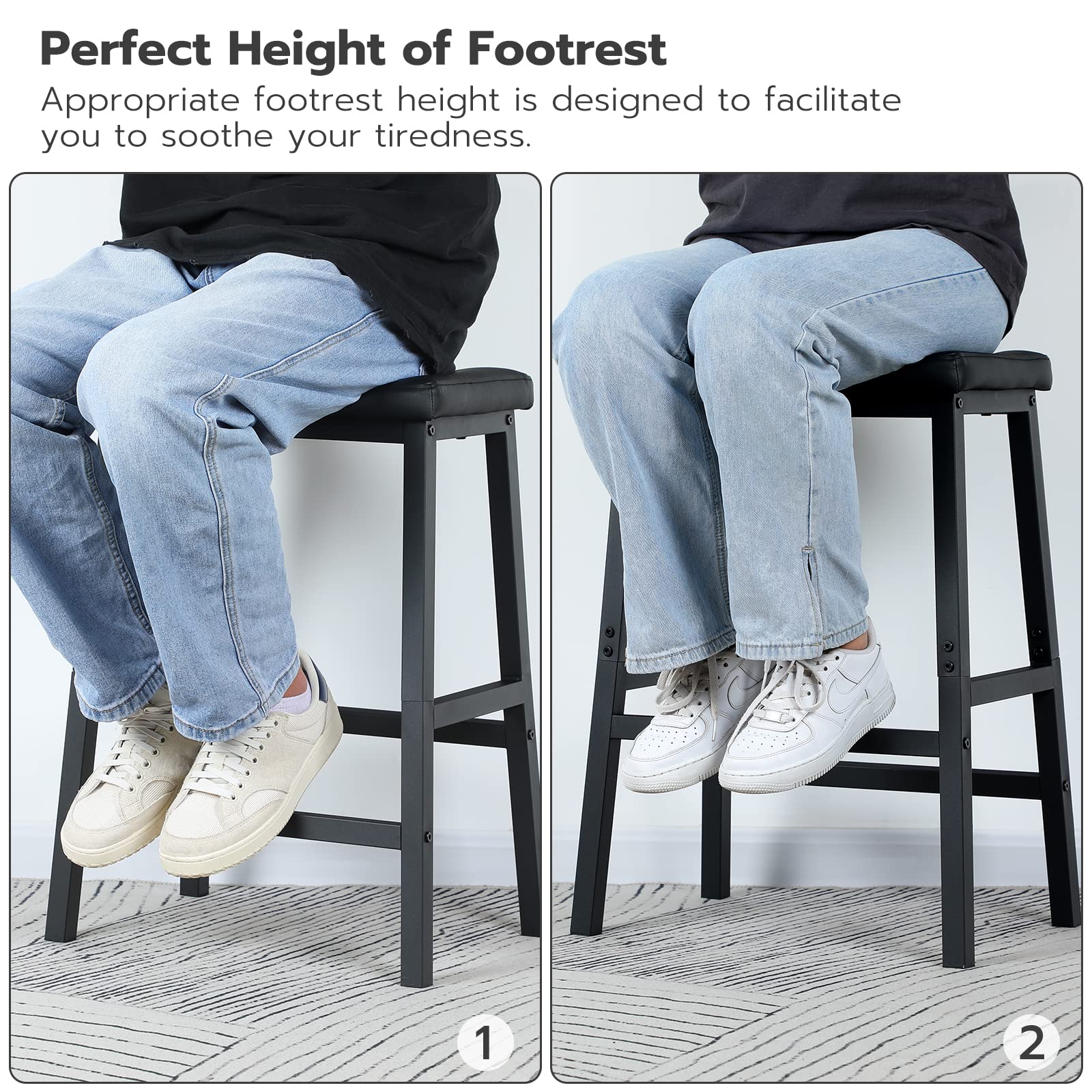 HOOBRO bar stools footrests provide a place to rest feet comfortably