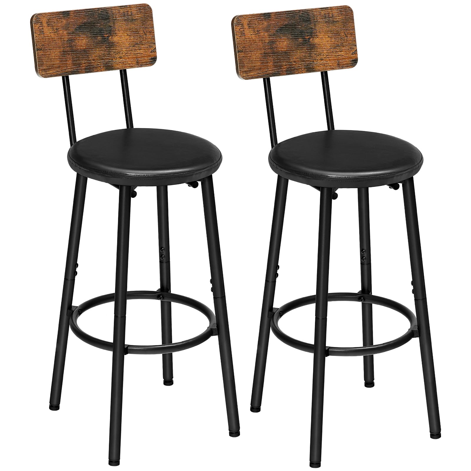 HOOBRO bar stools front view shows ergonomic cushion and rustic back for comfort.