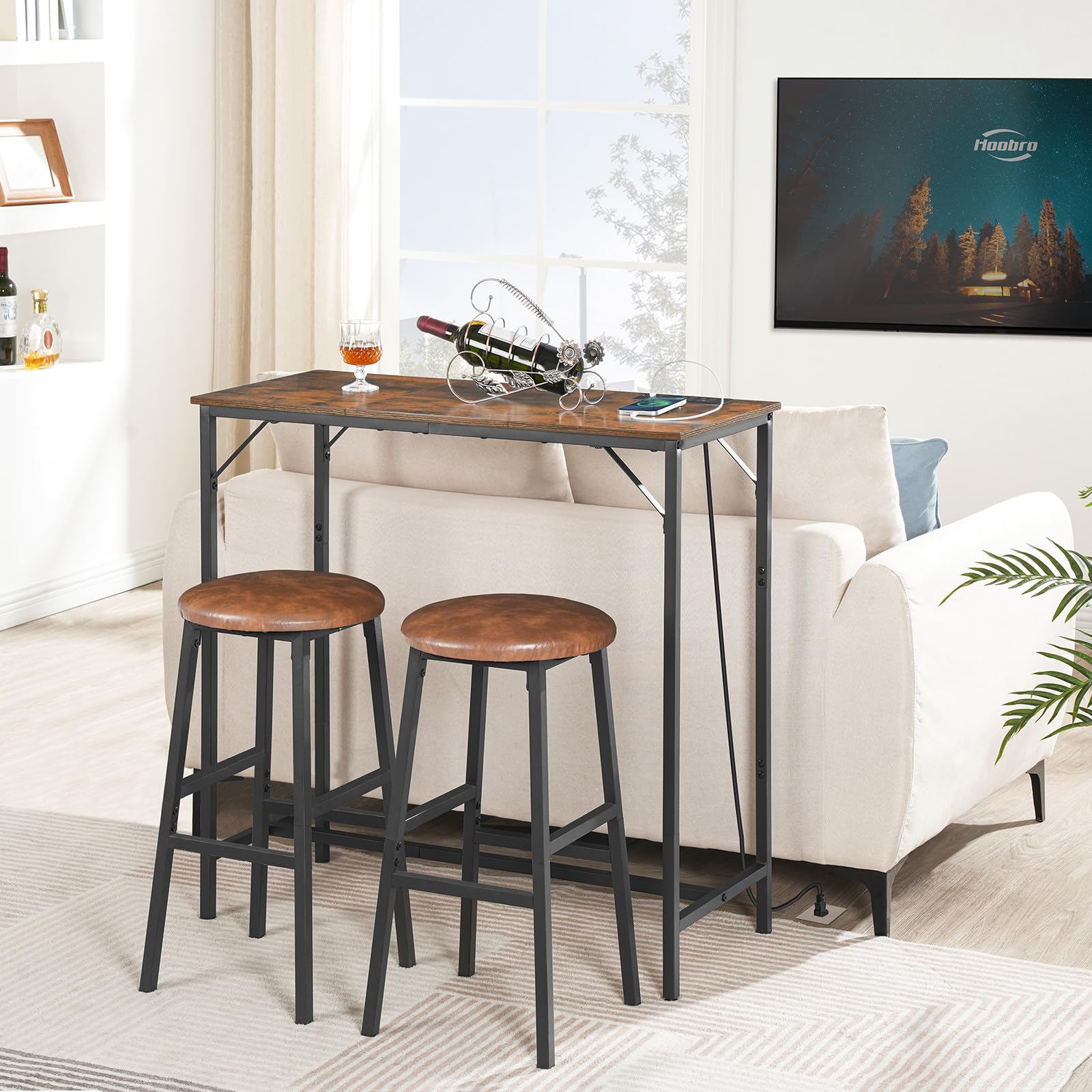 HOOBRO bar table closeup, black tubing emphasizes sturdy frame.