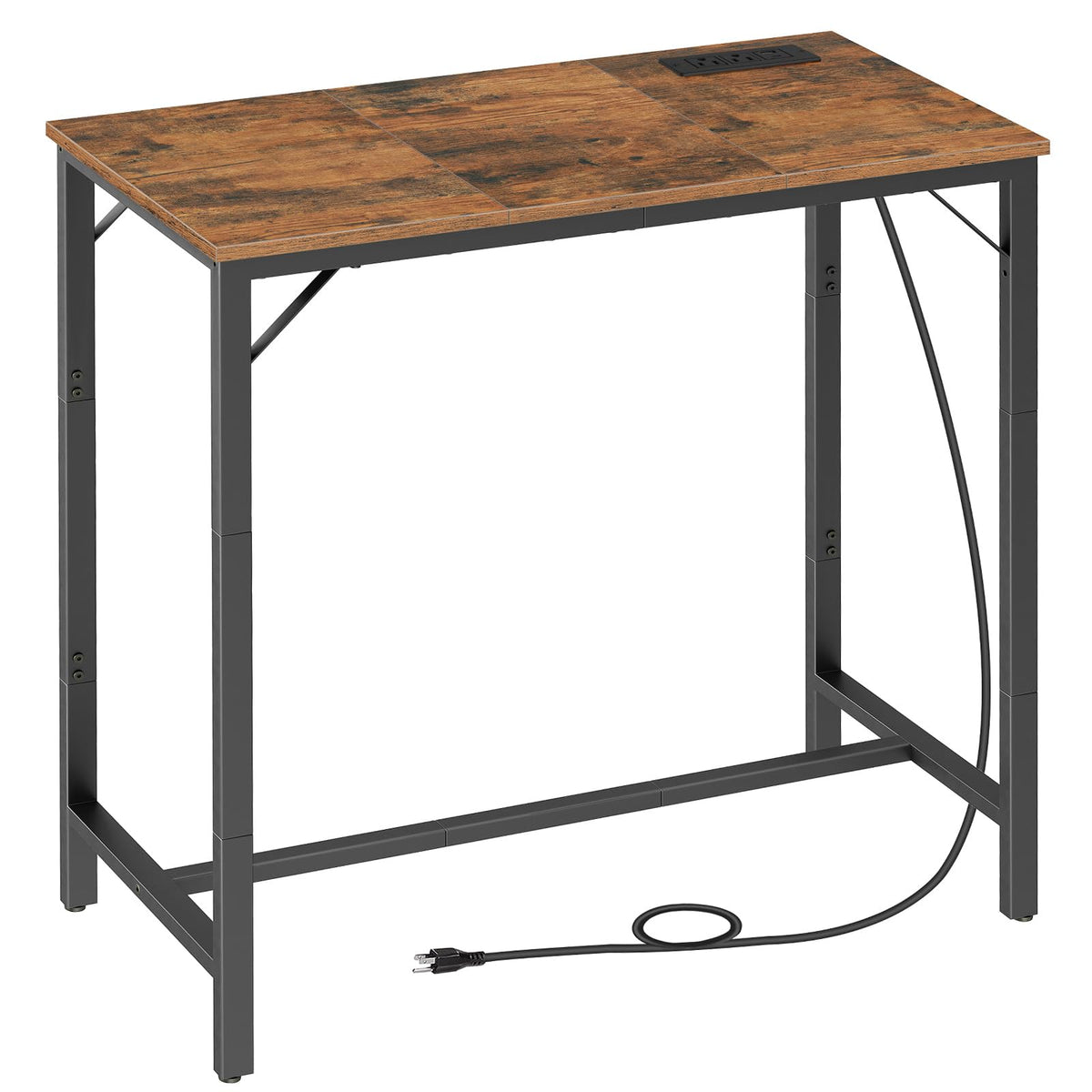 HOOBRO bar table with charging station, front view, keeps devices powered while you work.