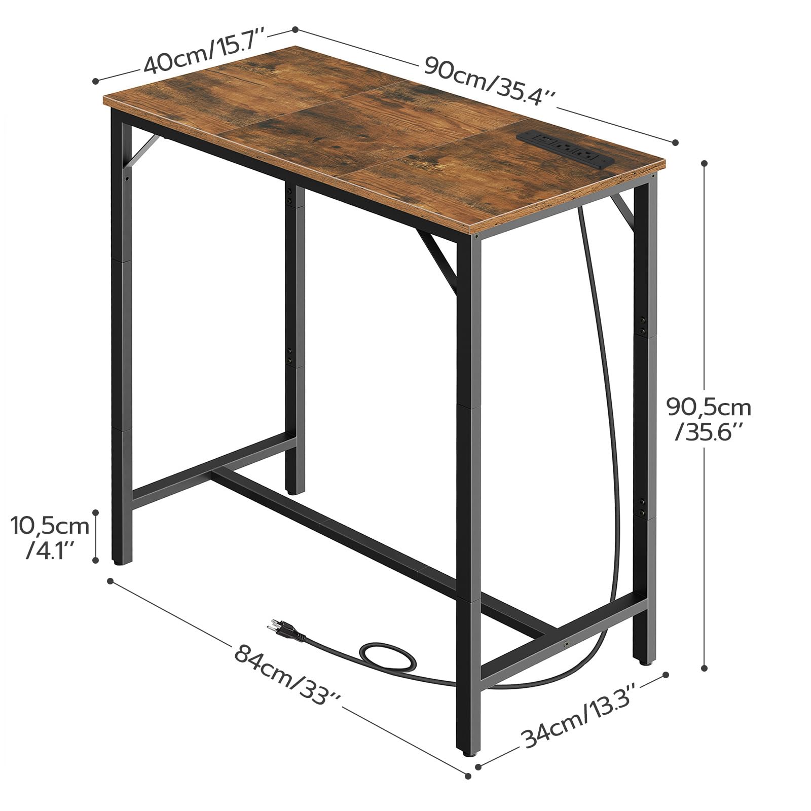 HOOBRO bar table, top view, showcases rustic brown surface and clean lines.