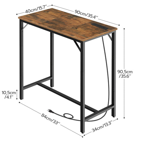 HOOBRO bar table, top view, showcases rustic brown surface and clean lines.