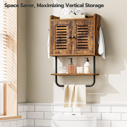HOOBRO bathroom wall cabinet with towel bar keeps towels within reach