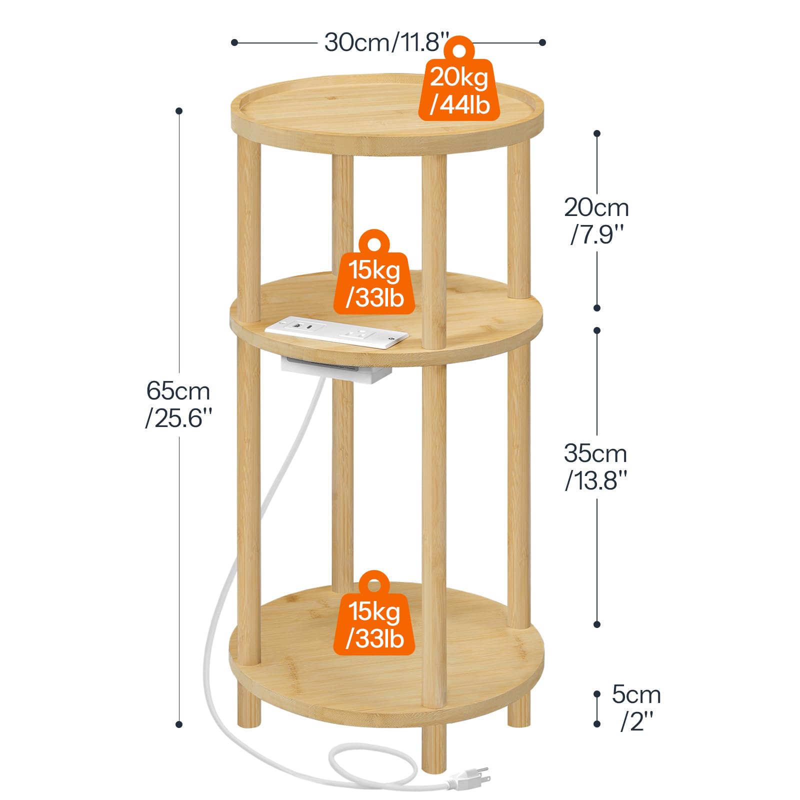 HOOBRO bedside round table with guard rail to keep items safe