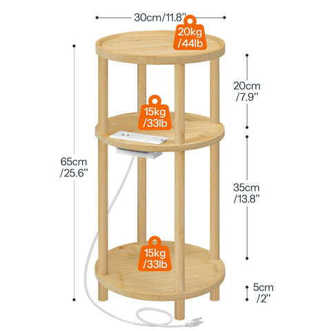 HOOBRO bedside round table with guard rail to keep items safe