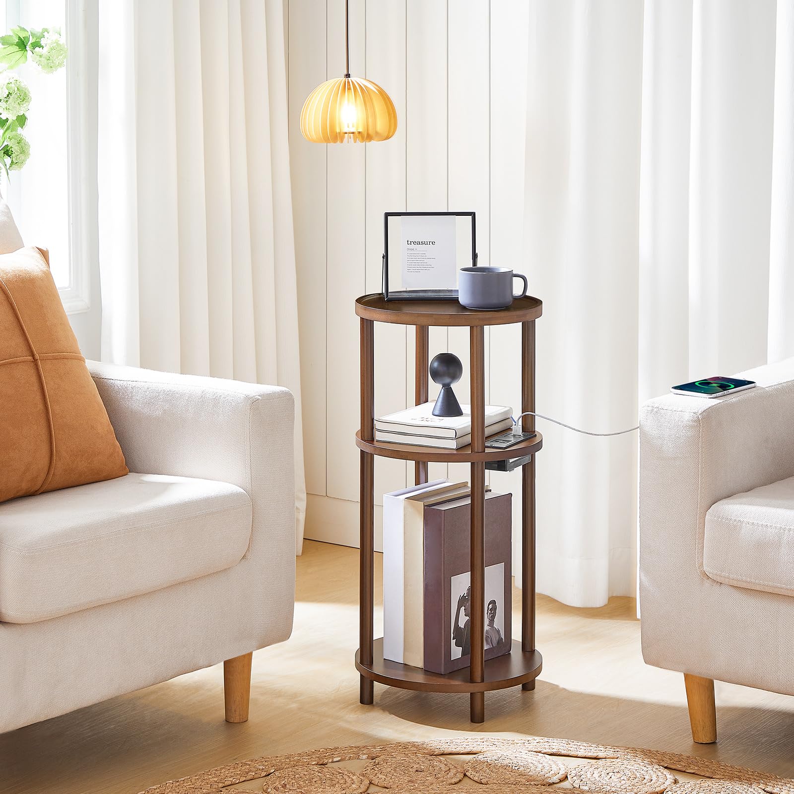 HOOBRO bedside-table with guard rail keeps items secure at night