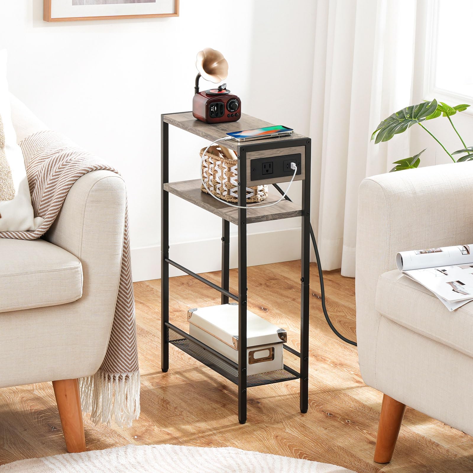 HOOBRO BG102UBZ01 slim end table fits tight spaces while adding function.