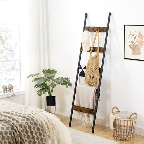 HOOBRO Blanket Ladder 5-tier shelves organize blankets, towels, and textiles with roomy storage.
