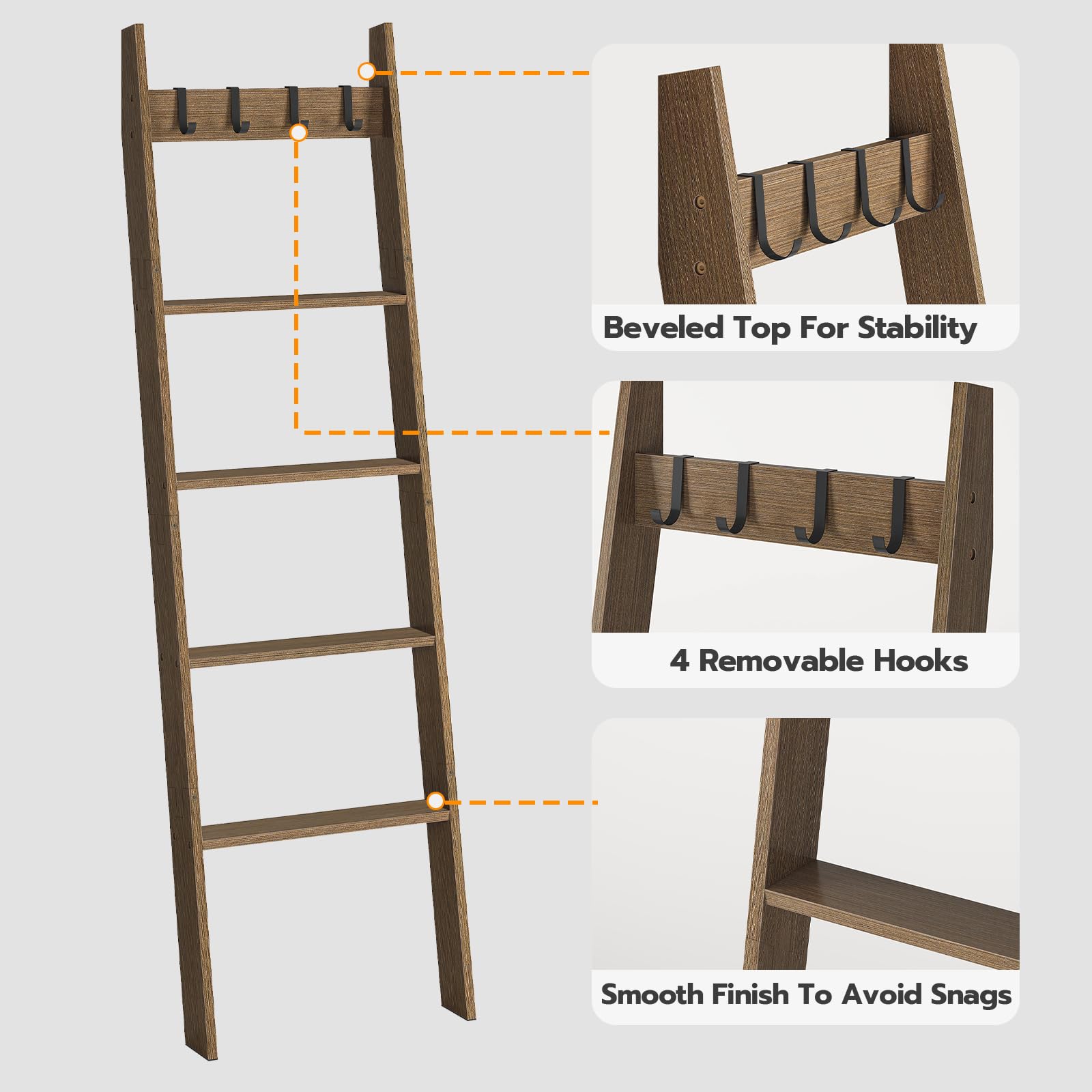 HOOBRO bamboo material blanket ladder adds natural texture to any room