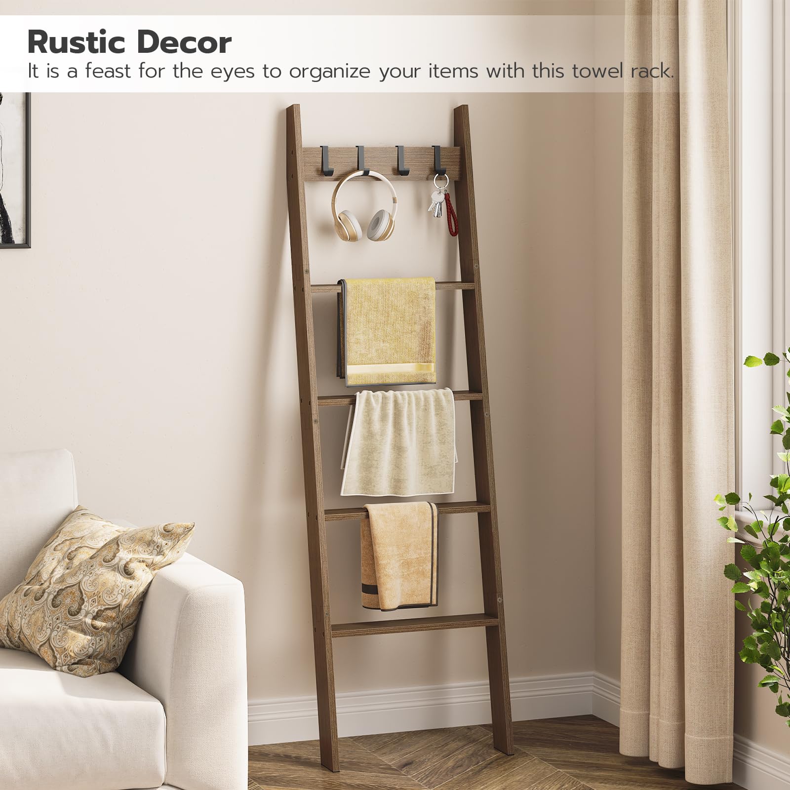 HOOBRO blanket ladder in bedroom organization keeps quilts tidy and accessible
