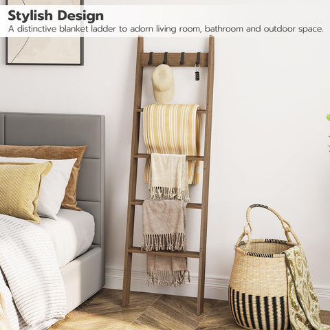 HOOBRO blanket ladder in living room stores towels and scarves within reach