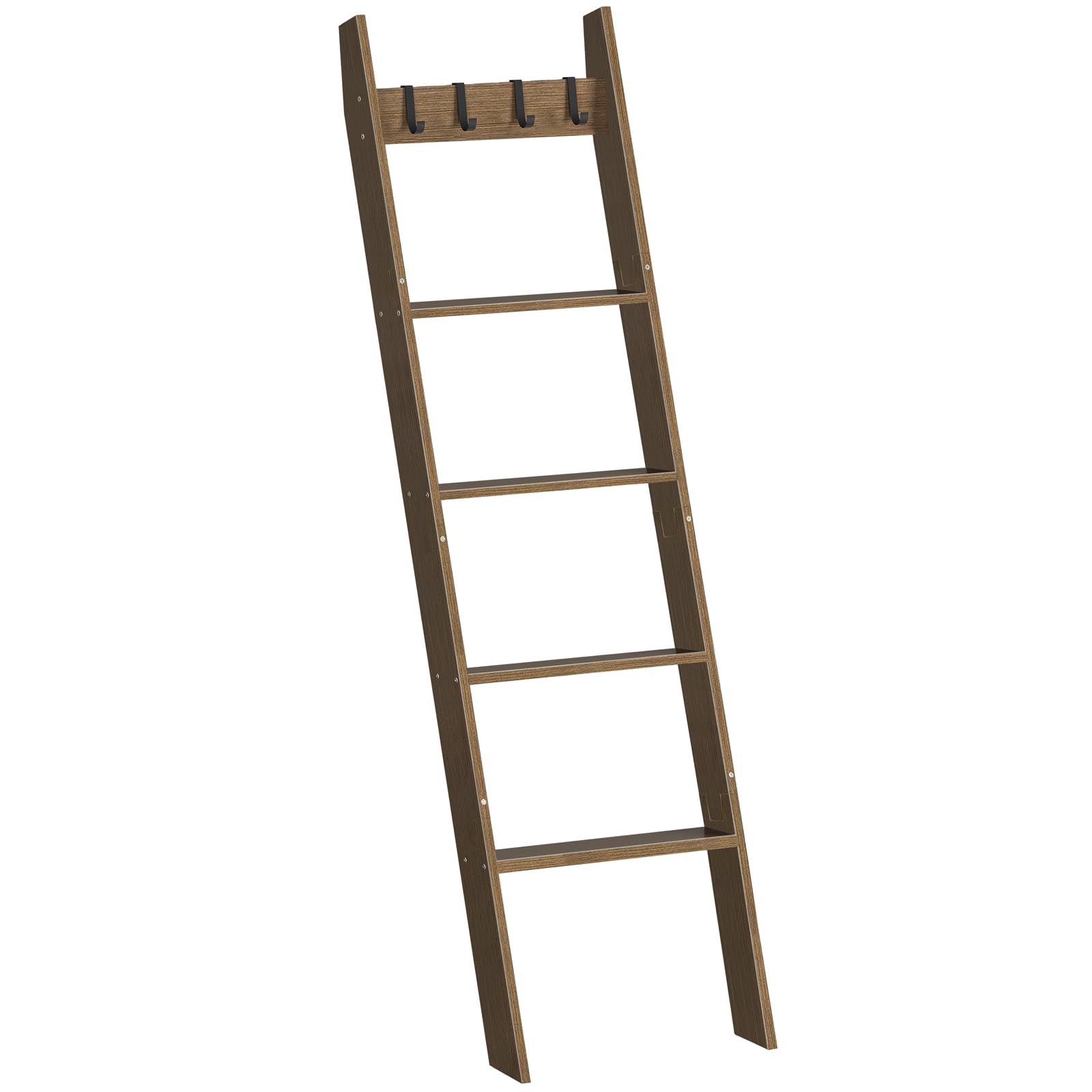 HOOBRO blanket ladder in mocha finish demonstrates space-saving storage for blankets