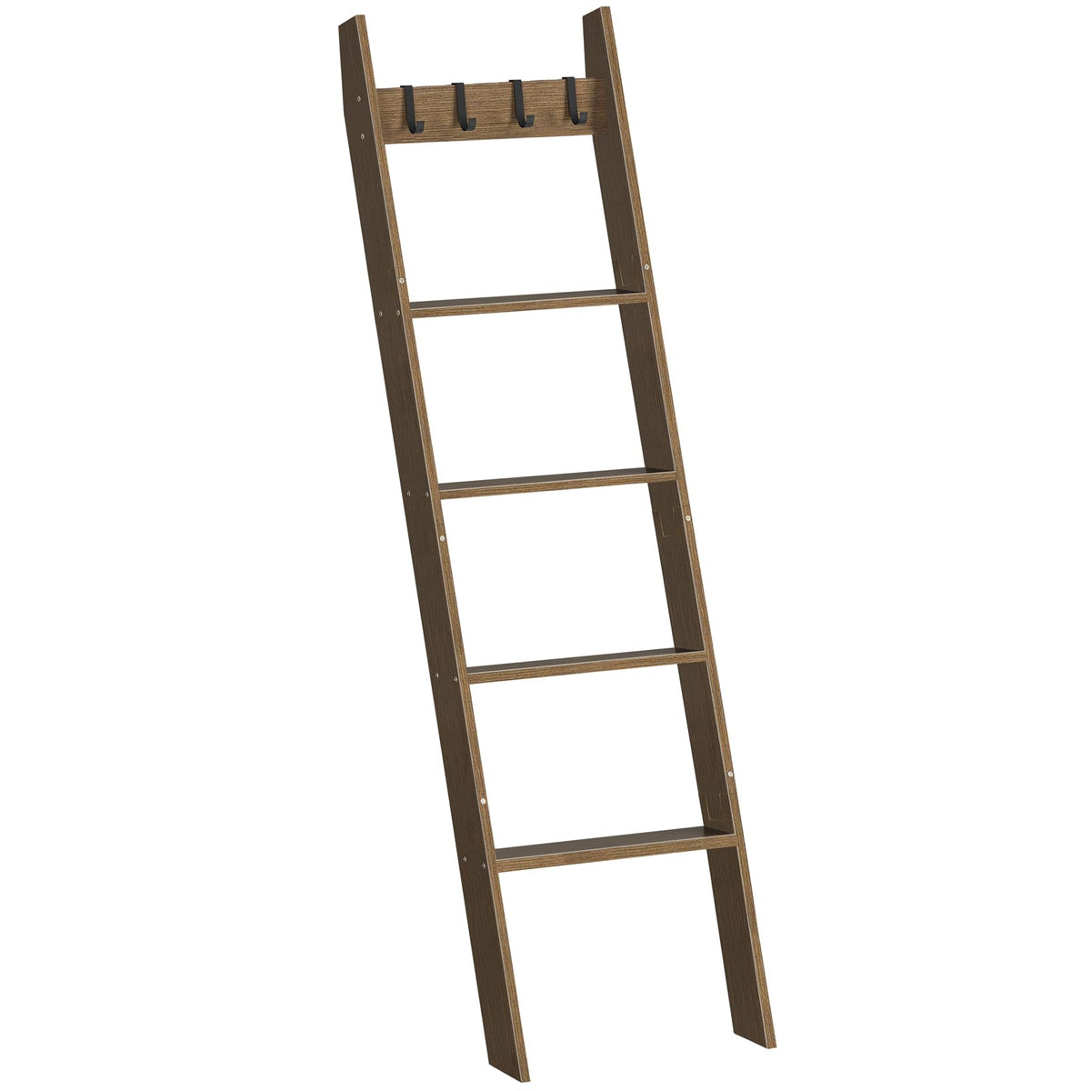 HOOBRO blanket ladder in mocha finish demonstrates space-saving storage for blankets