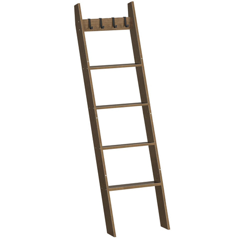 HOOBRO blanket ladder in mocha finish demonstrates space-saving storage for blankets