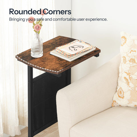 HOOBRO C-shaped end table rustic finish for living room or bedroom