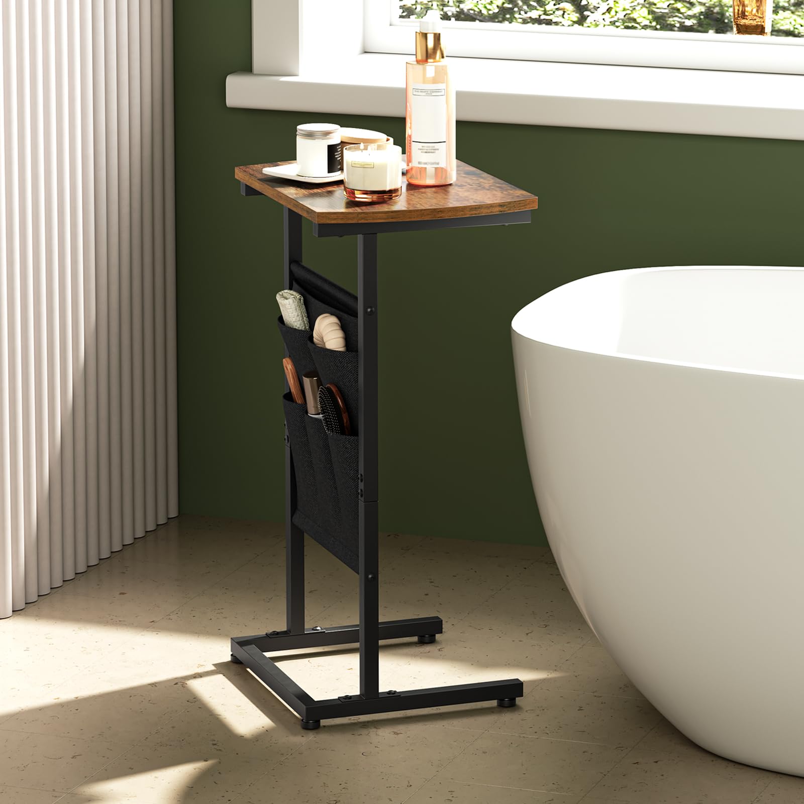 HOOBRO C-shaped end table with adjustable feet stays stable on uneven floors