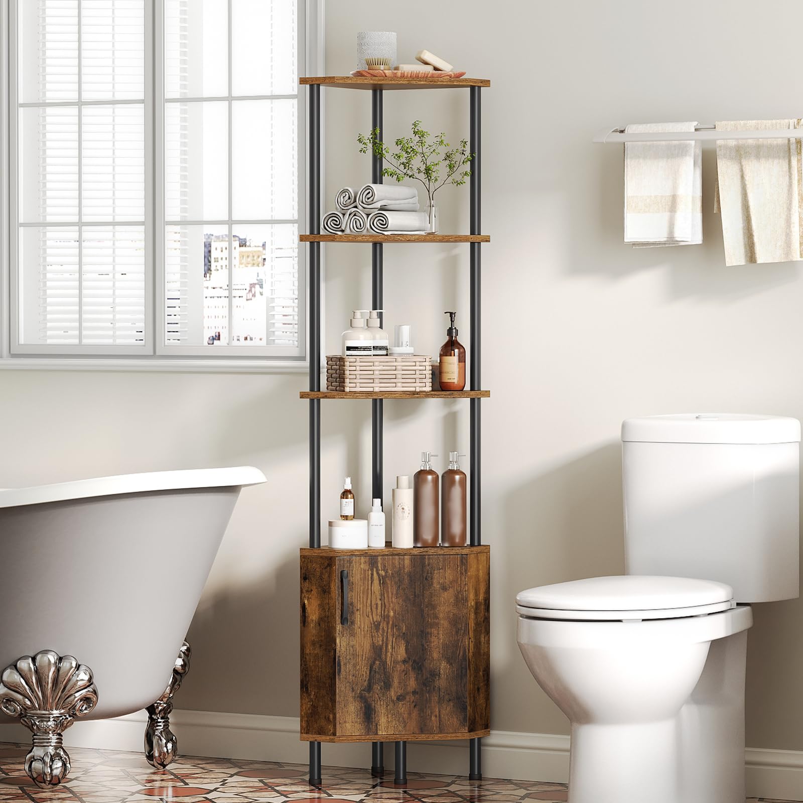 HOOBRO diamond-panel corner cabinet blends rugged style with space efficiency.