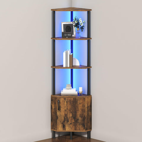 HOOBRO corner cabinet with LED light highlights display items beautifully.