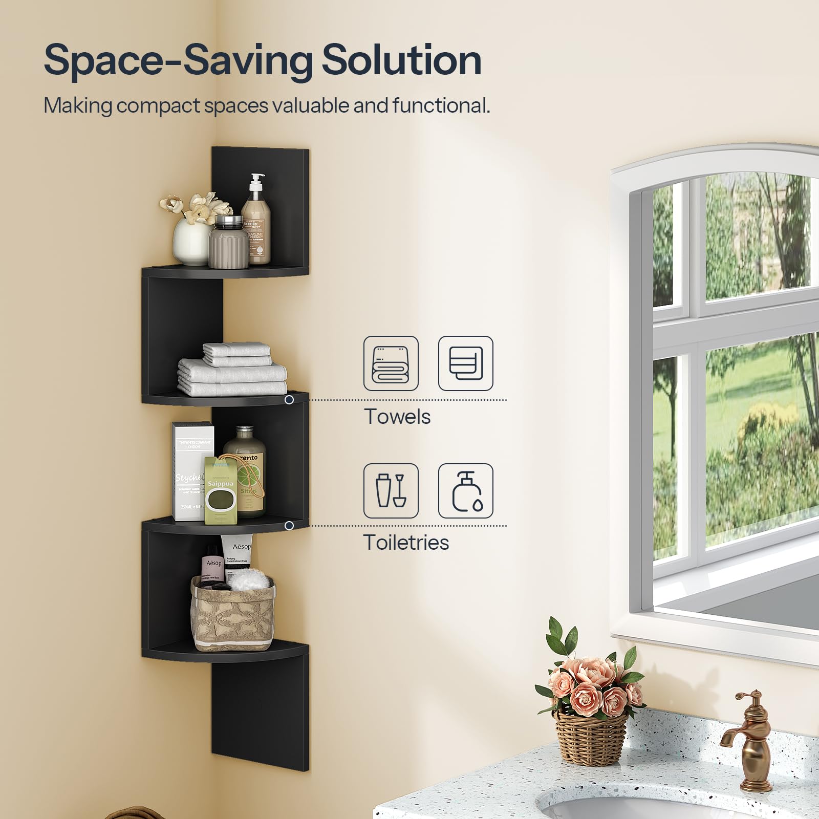 HOOBRO corner shelf bathroom storage keeps items within reach.