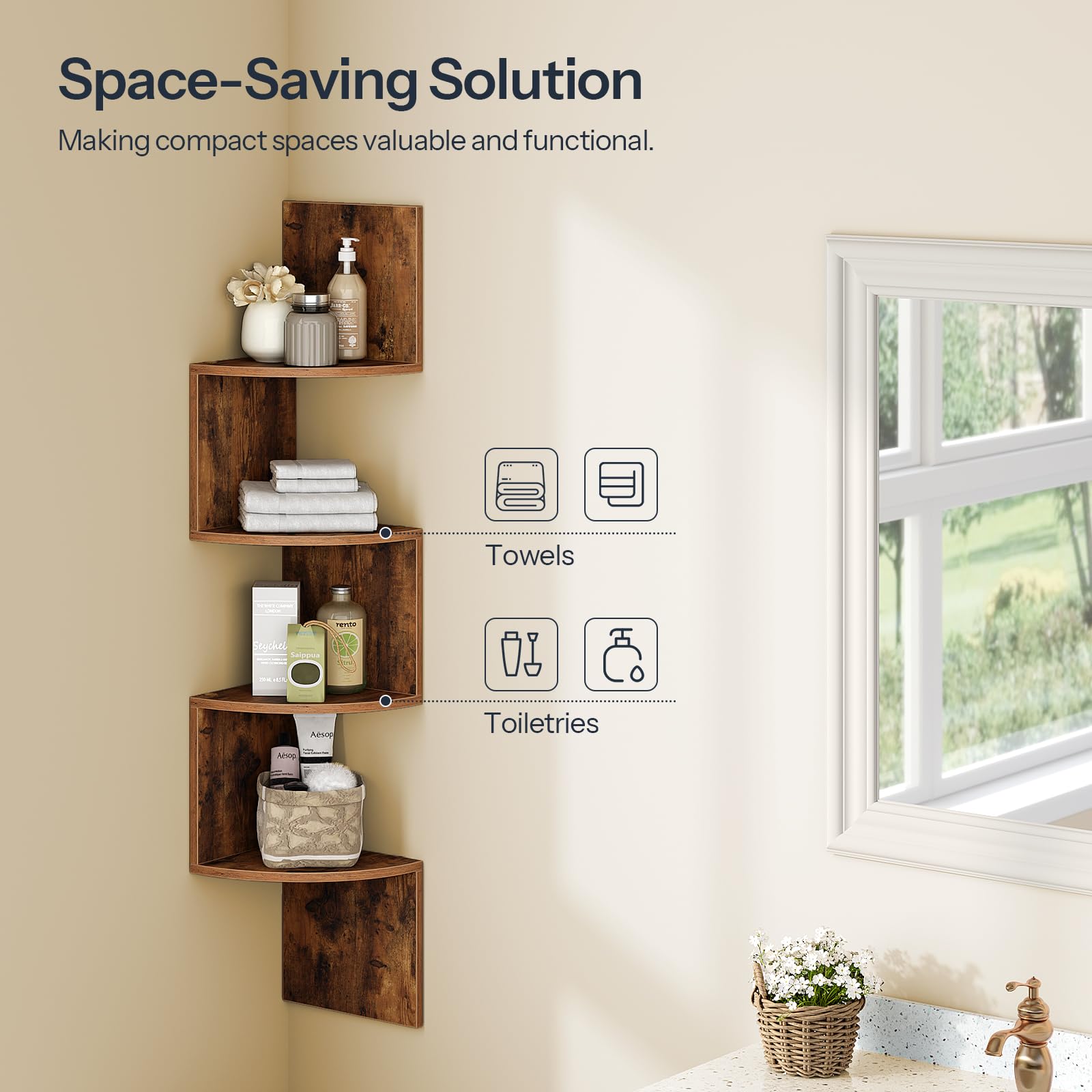HOOBRO corner shelf easy-clean surface simplifies maintenance
