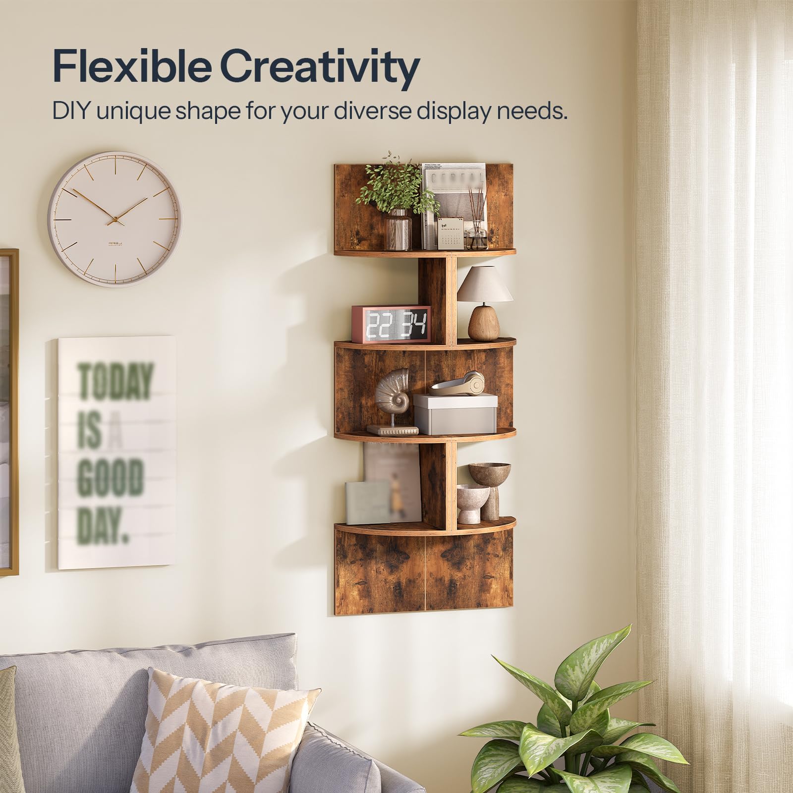 HOOBRO rustic brown finish corner shelf adds rustic charm to any room