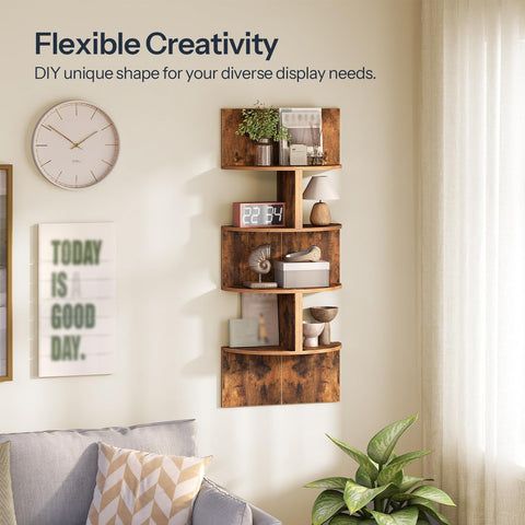 HOOBRO rustic brown finish corner shelf adds rustic charm to any room