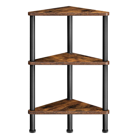 HOOBRO corner shelf stand with 3-tier display for compact living spaces.