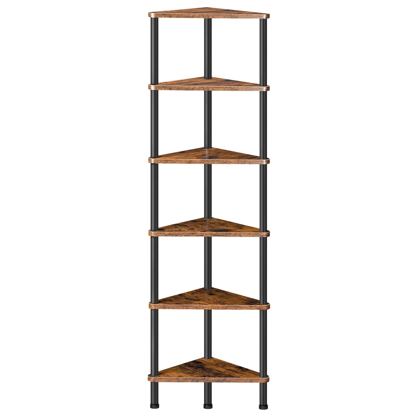 HOOBRO corner shelf stand six-tier display in a living room