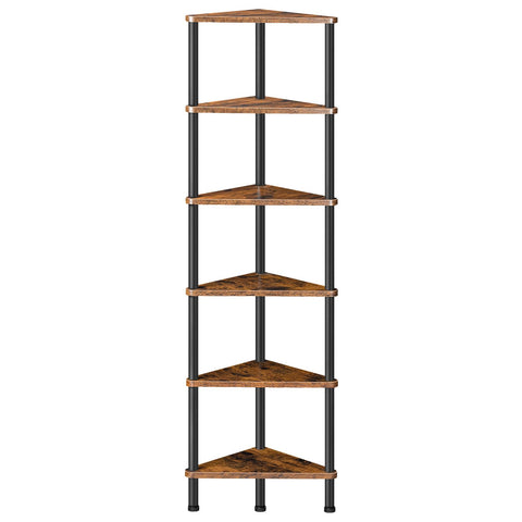 HOOBRO corner shelf stand six-tier display in a living room