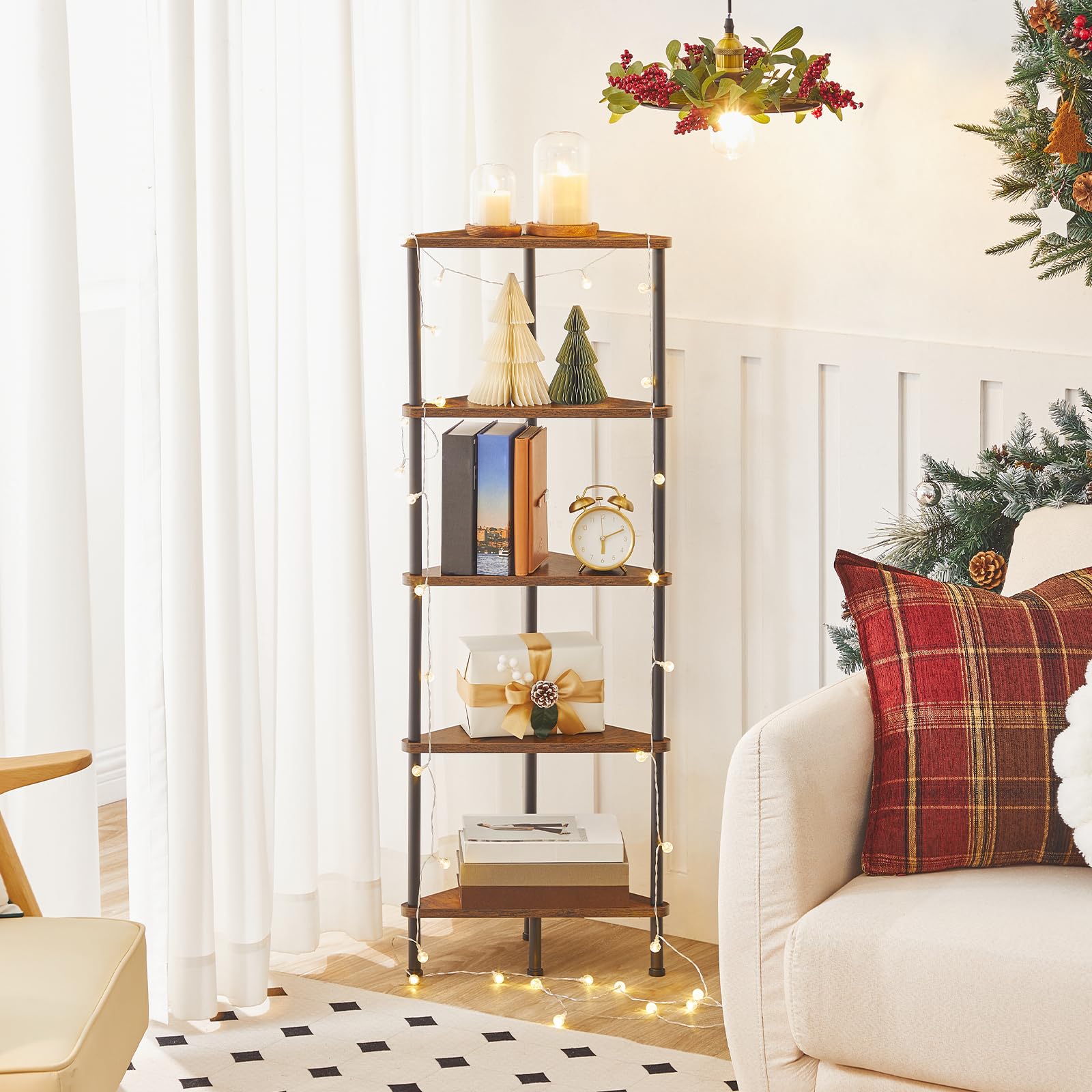 HOOBRO corner shelf stand metal frame in industrial style for reliable support.
