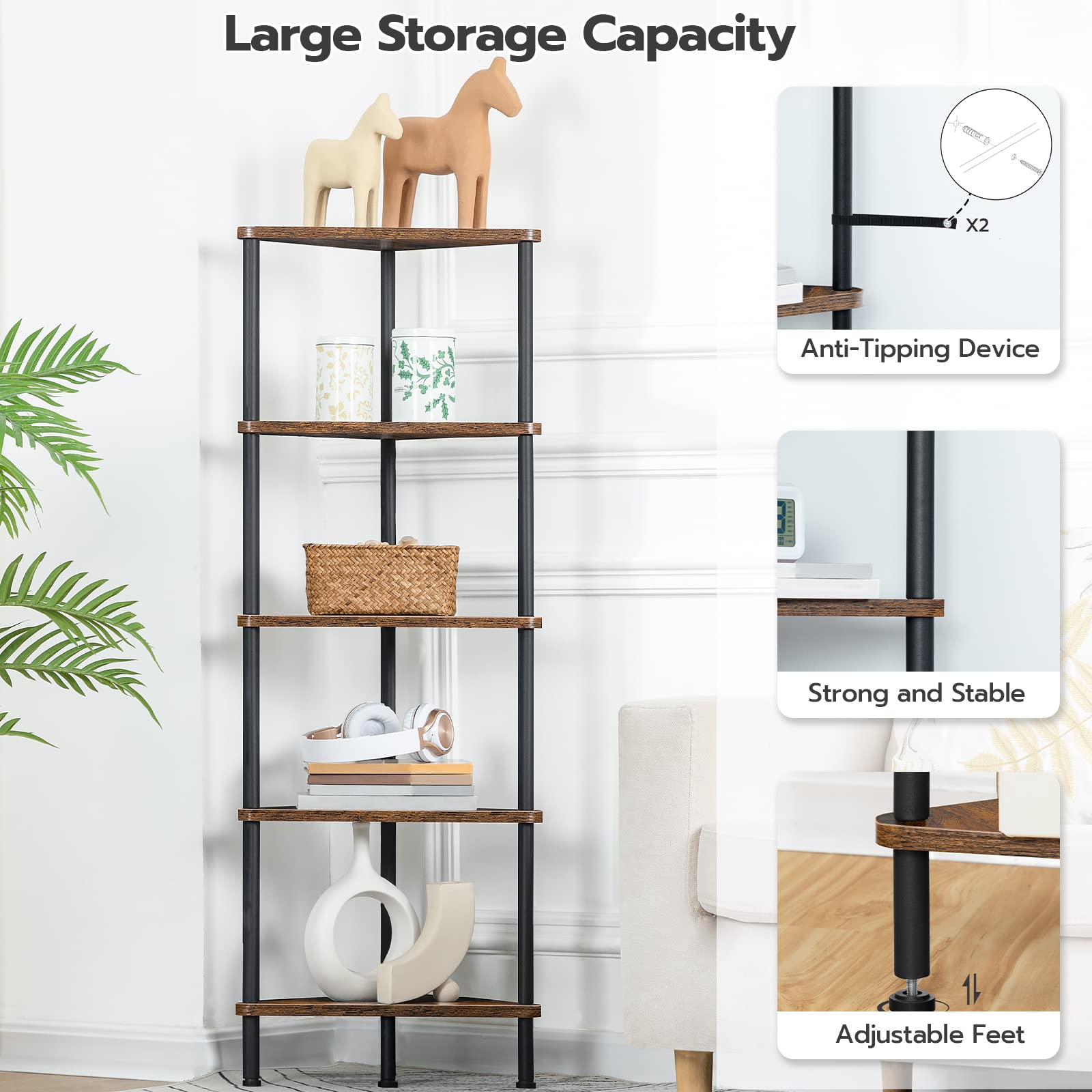 HOOBRO corner shelf stand plant display ideal for indoor greenery.