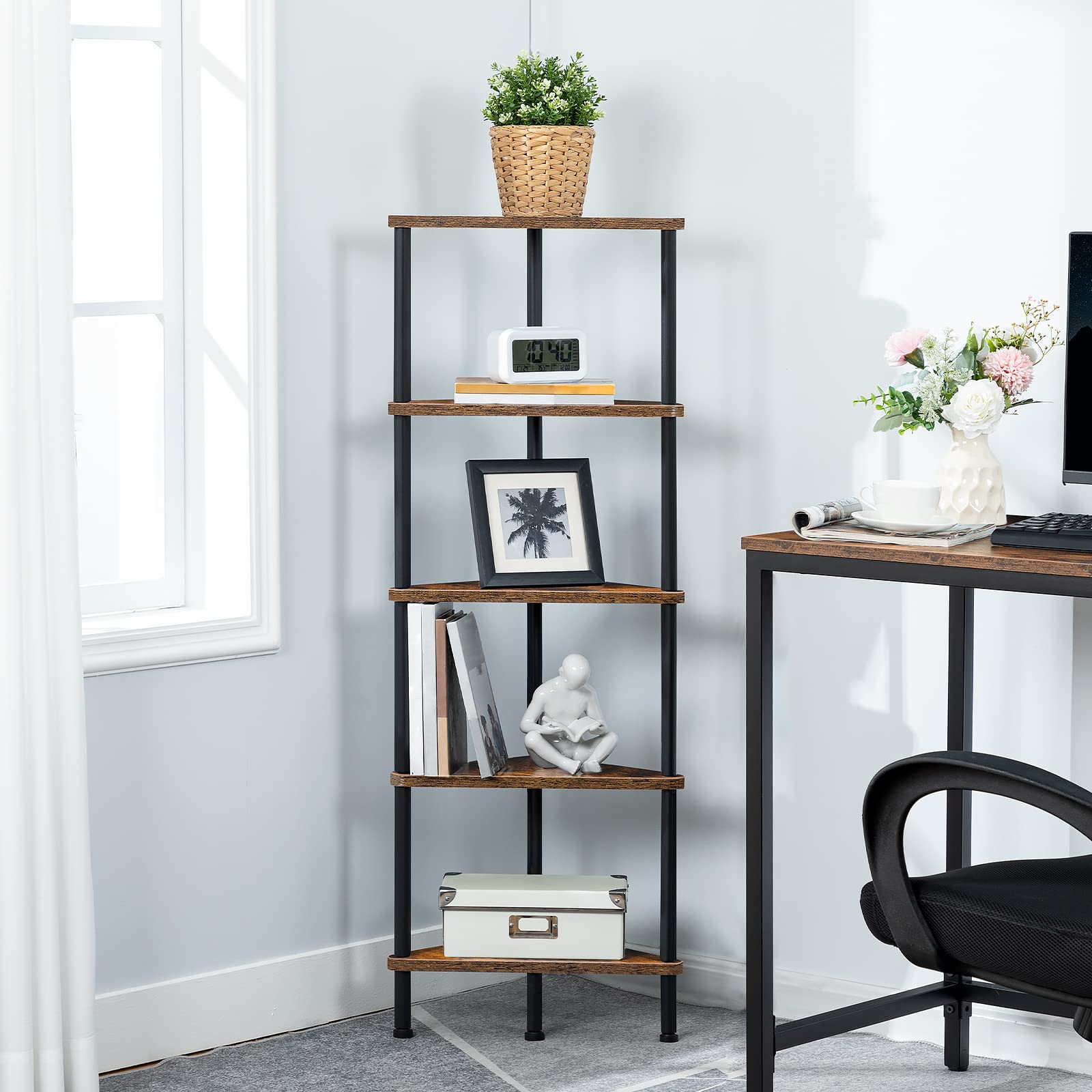 HOOBRO corner shelf stand small-space organization for living rooms.