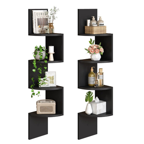 HOOBRO corner shelf wall-mounted 2-pack displays books and decor efficiently.