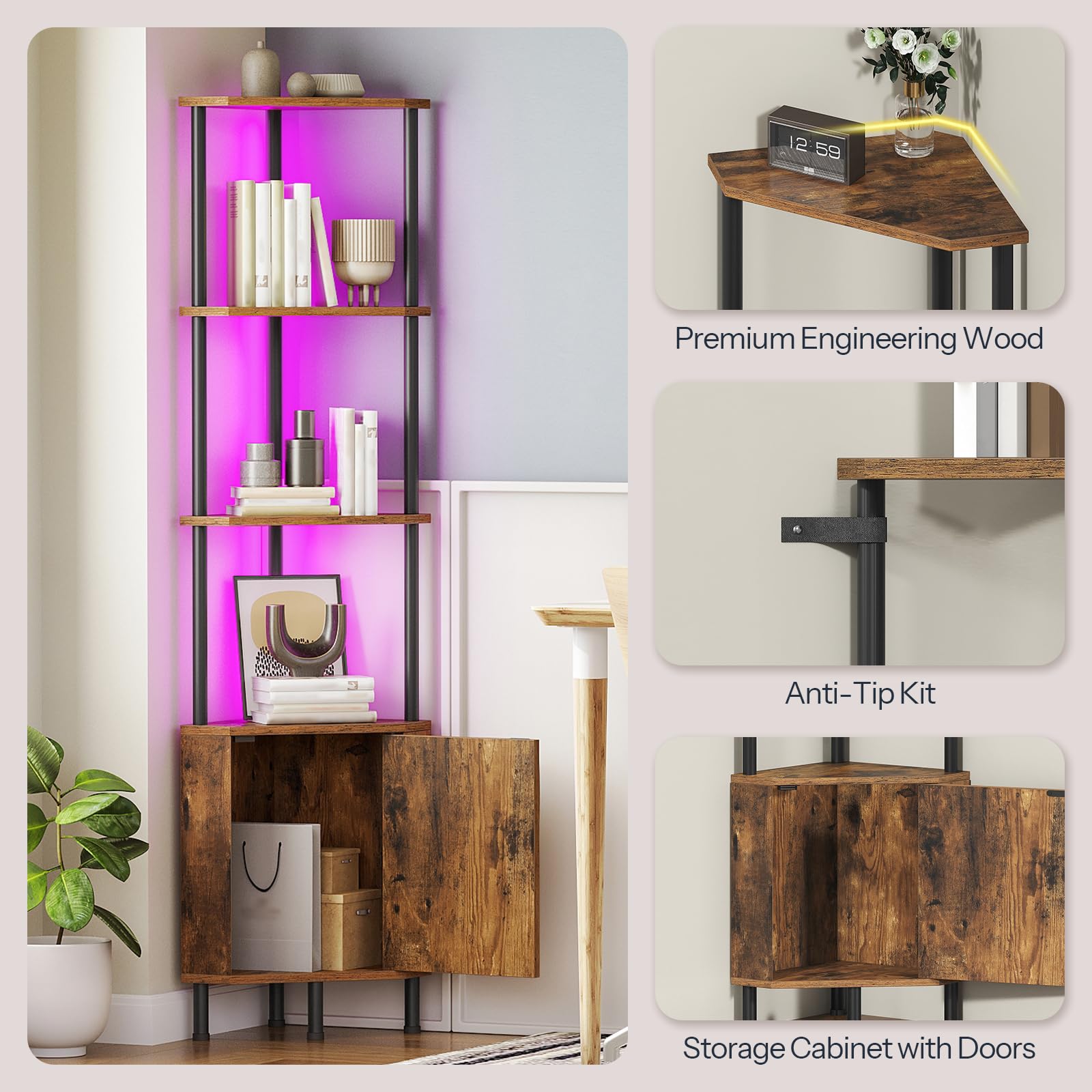 HOOBRO space-saving corner cabinet fits tight walls with vertical storage.