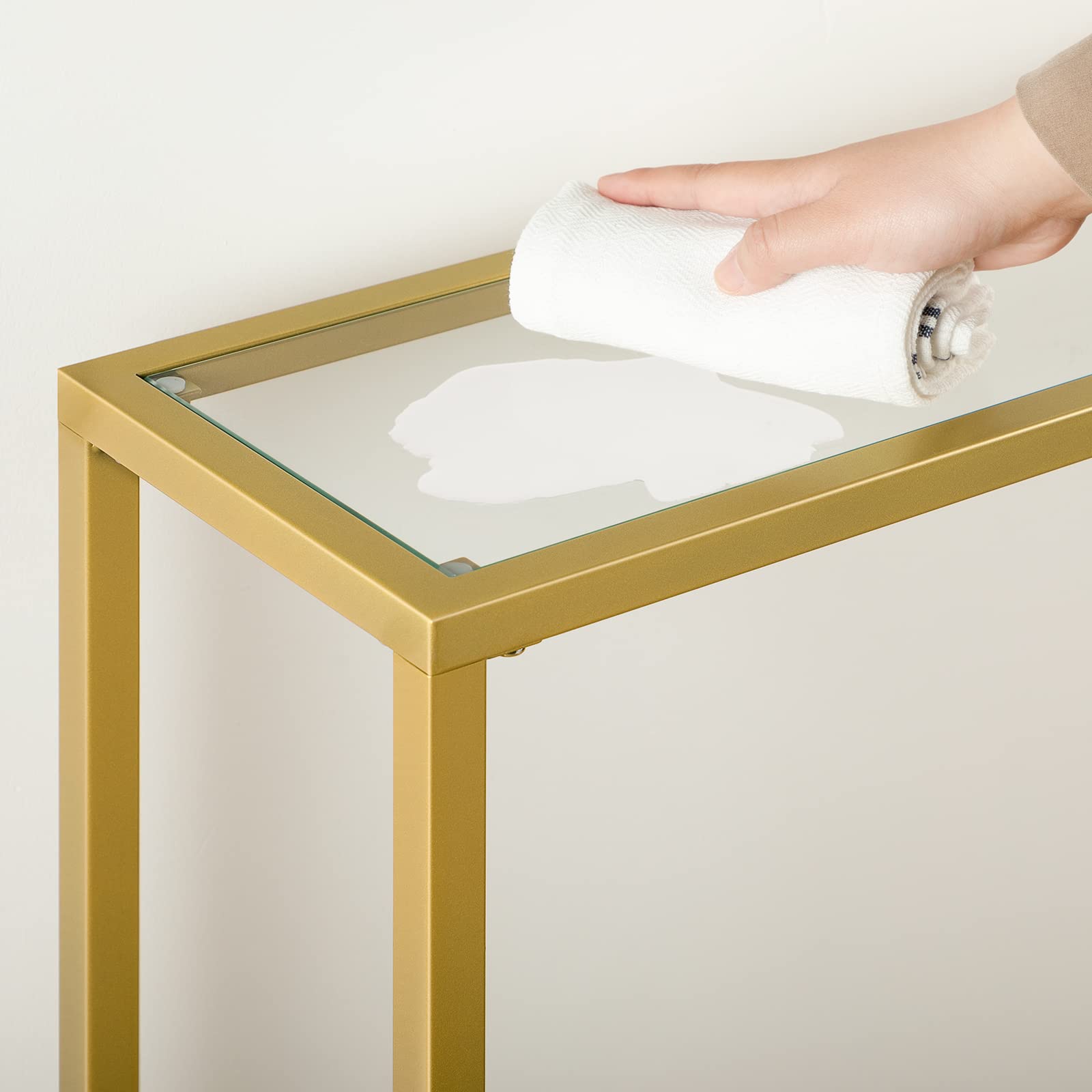 HOOBRO elegant foyer table blends glass and metal for warmth.