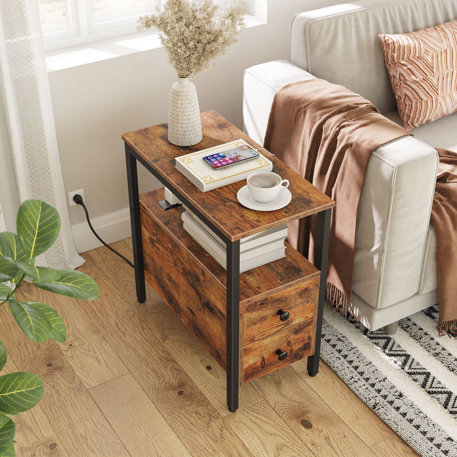 HOOBRO end table adjustable feet protect floors and stabilize.