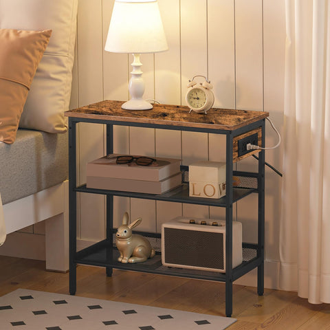 HOOBRO End Table with adjustable mesh shelves for versatile storage.