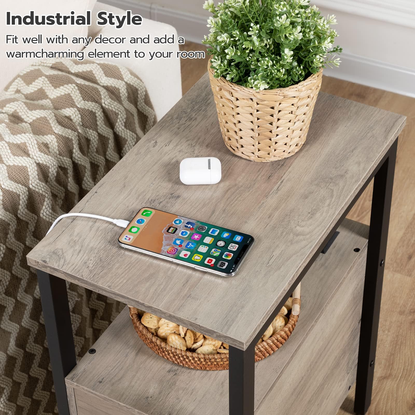 HOOBRO end table cable management solution keeps cords hidden and organized