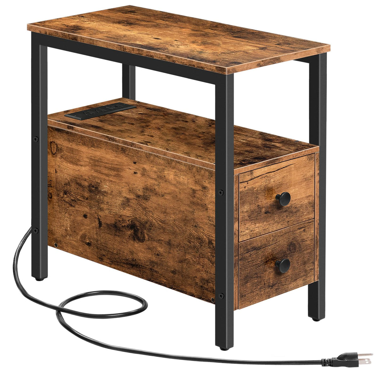 HOOBRO end table charging station: built-in outlets for convenient device charging.