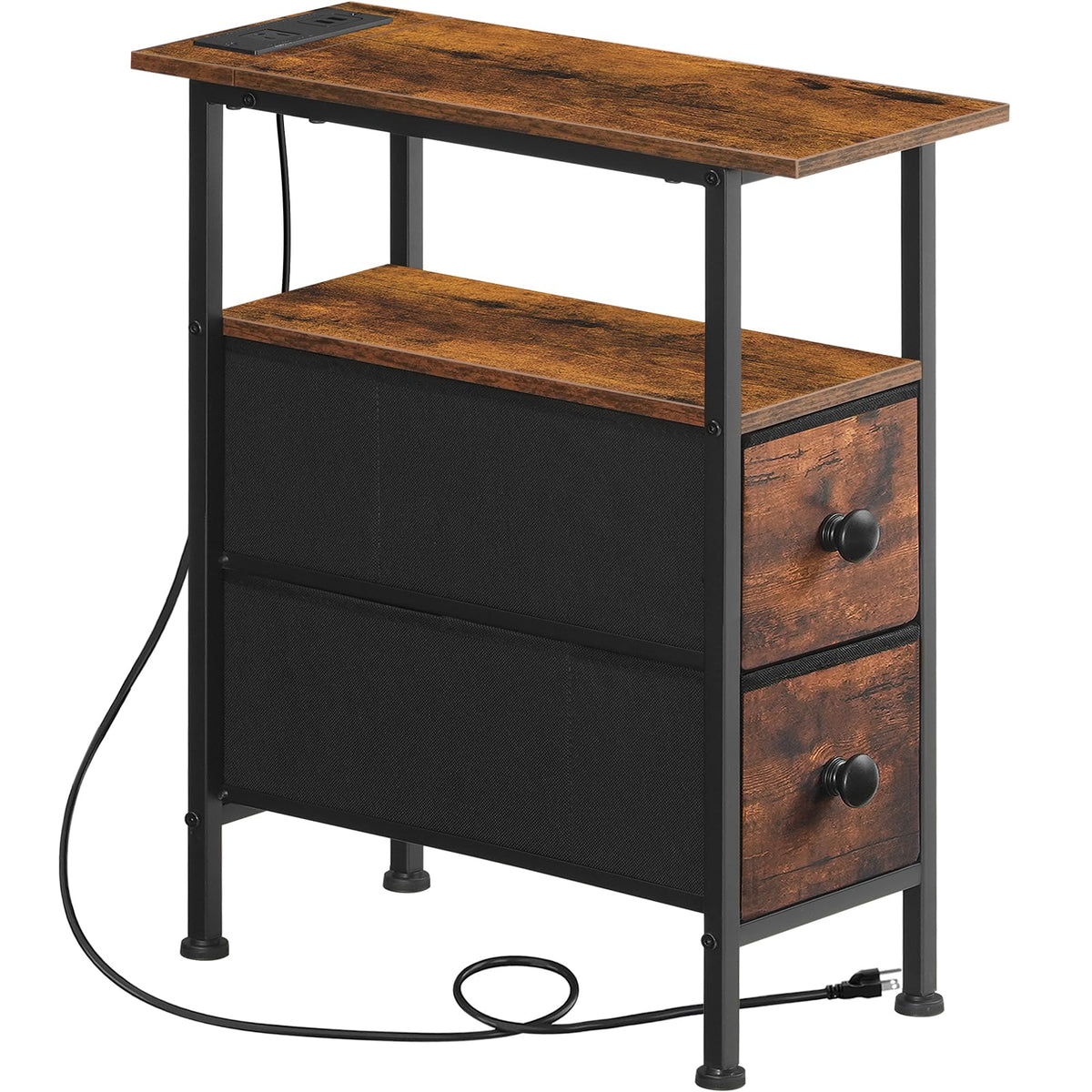 HOOBRO end table with charging station, top view showing outlets for easy device charging.