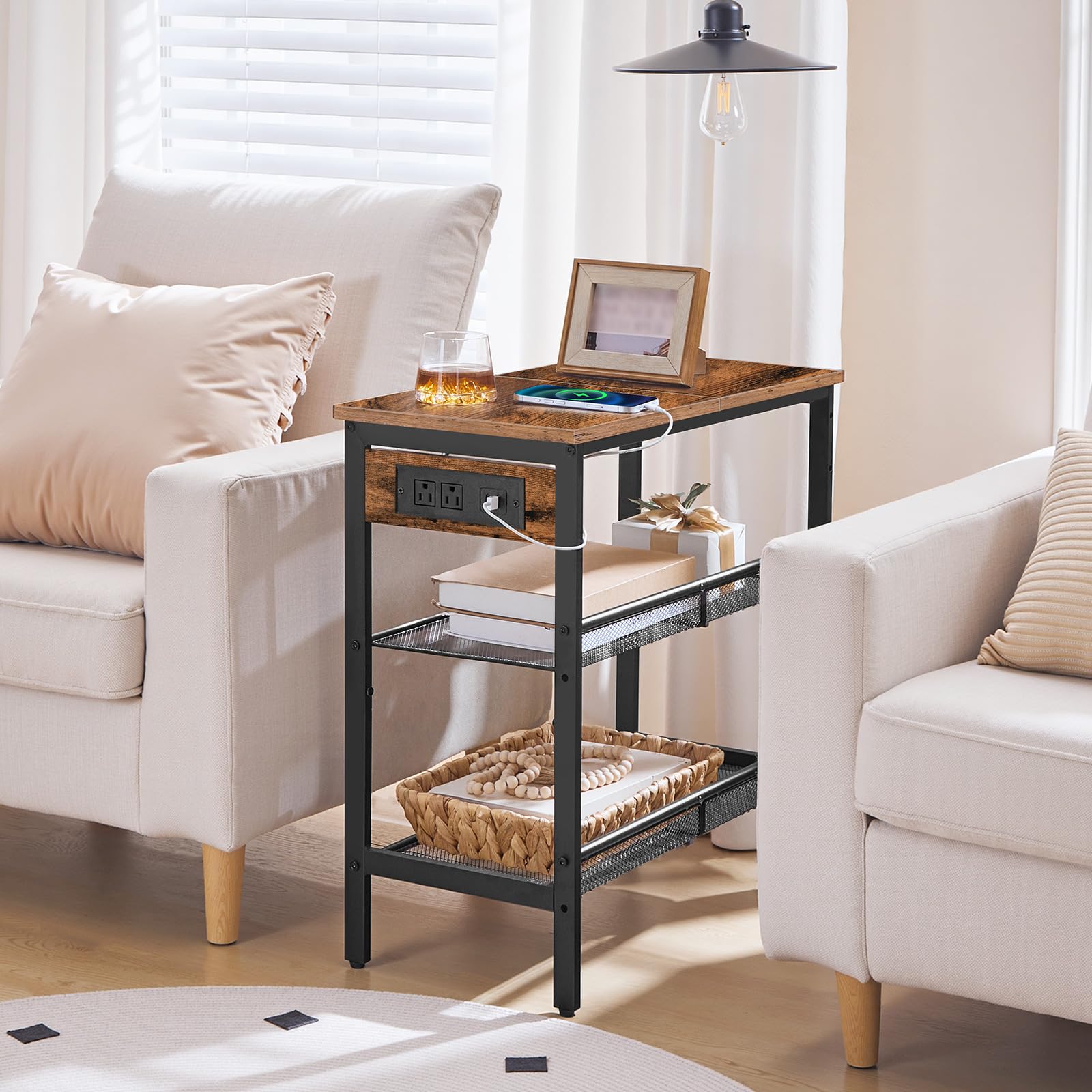HOOBRO End Table charging station keeps devices powered within reach.
