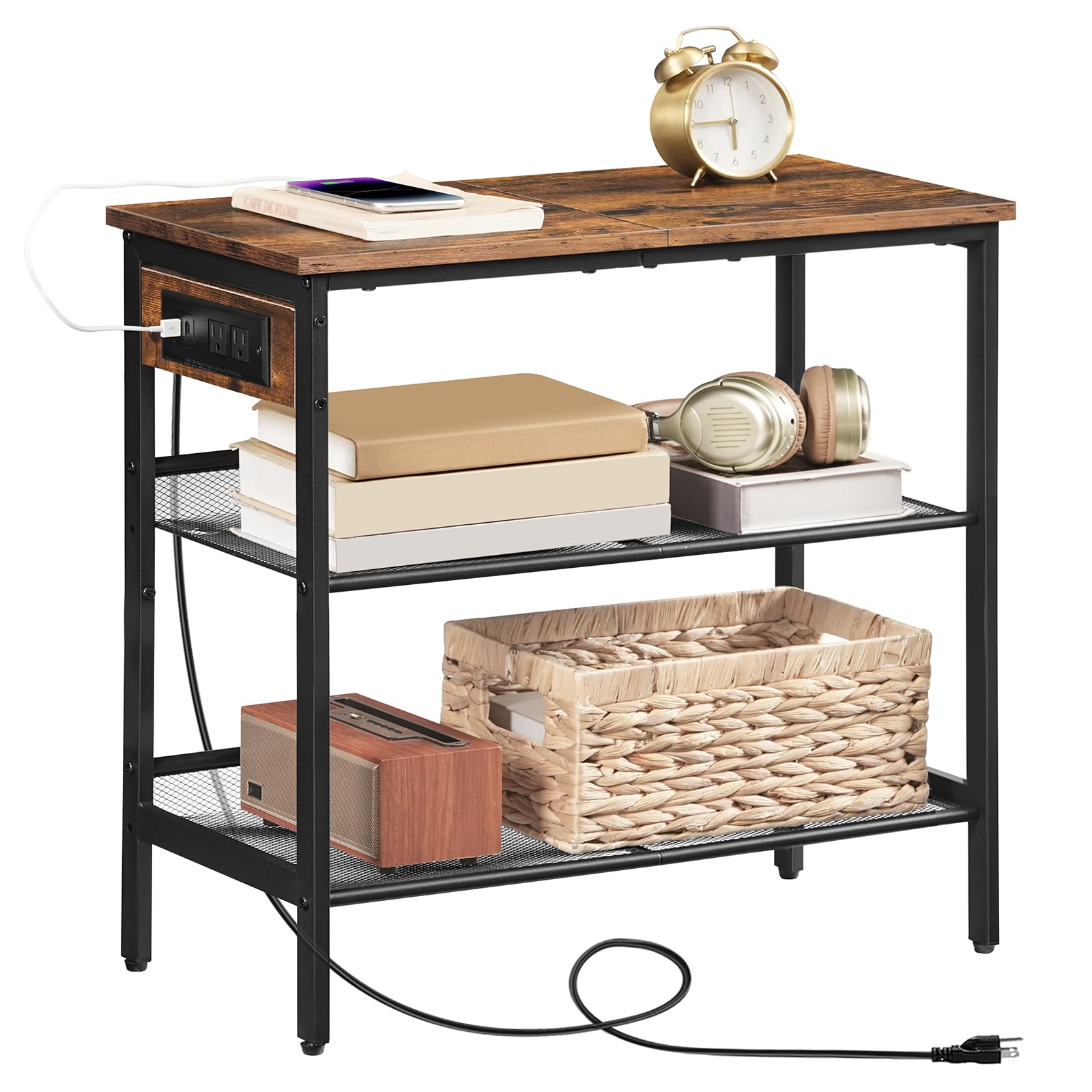 HOOBRO End Table features snap-button shelves for quick assembly.