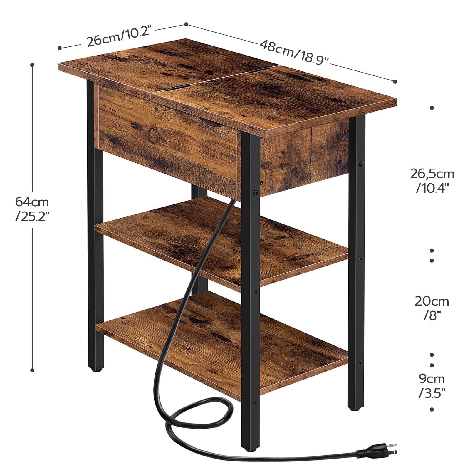 HOOBRO end table with flip-top drawer provides concealed storage and easy access.