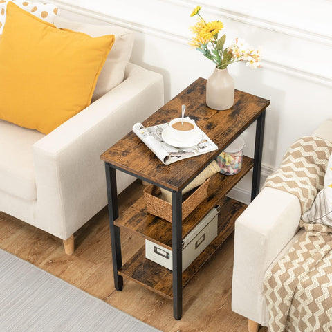 HOOBRO end table with metal legs supports books and drinks.