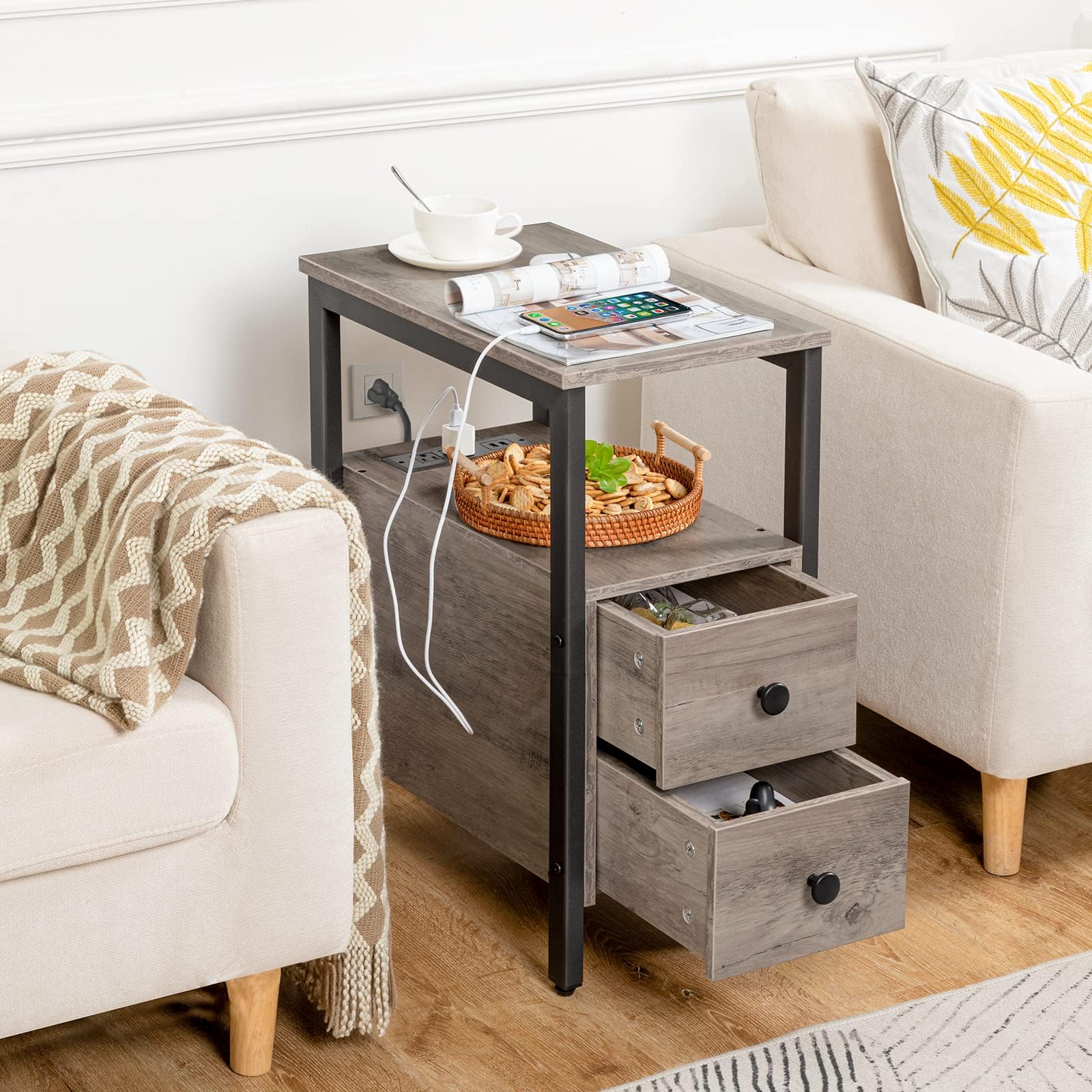 HOOBRO end table living room setup demonstrates versatile use as side table