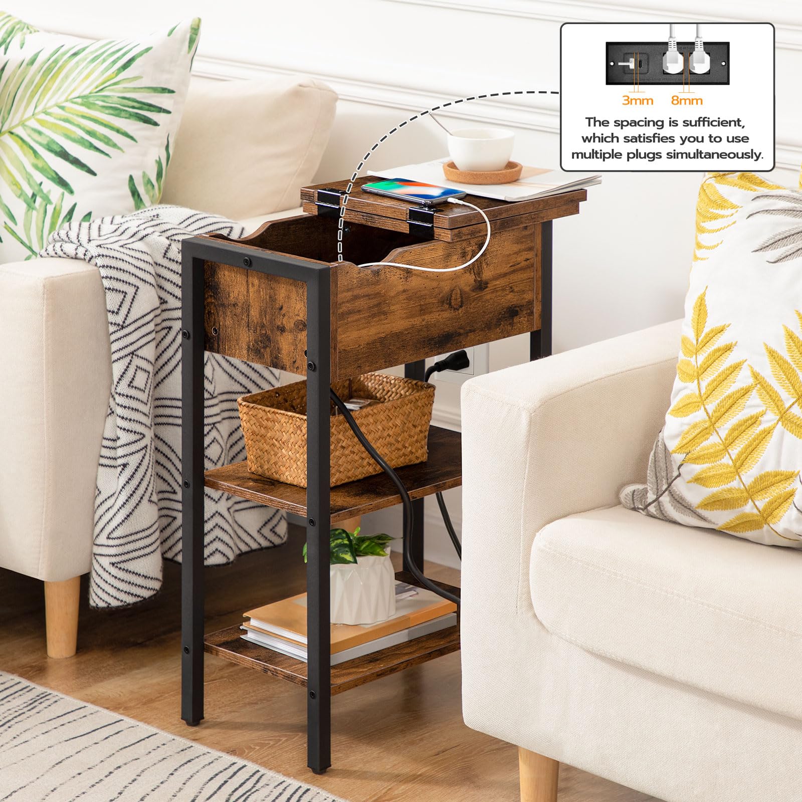 HOOBRO end table narrow side table with open shelf saves space and keeps essentials organized.
