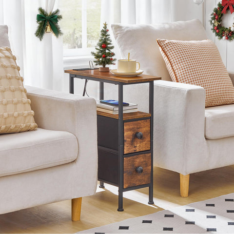 HOOBRO end table open shelves and fabric drawers for organized essentials.