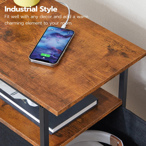 HOOBRO end table rustic brown panels and black iron frame add industrial style